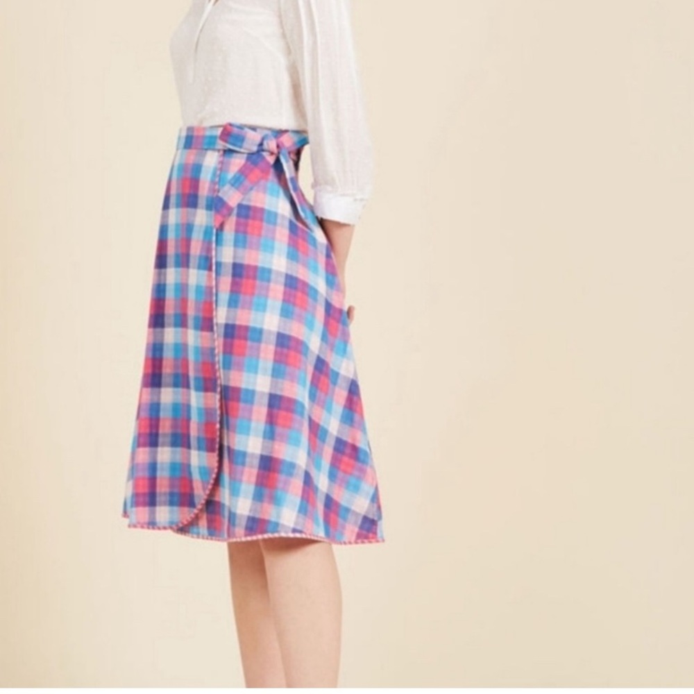 ModCloth Reversible Blue and Pink Gingham Wrap Skirt
